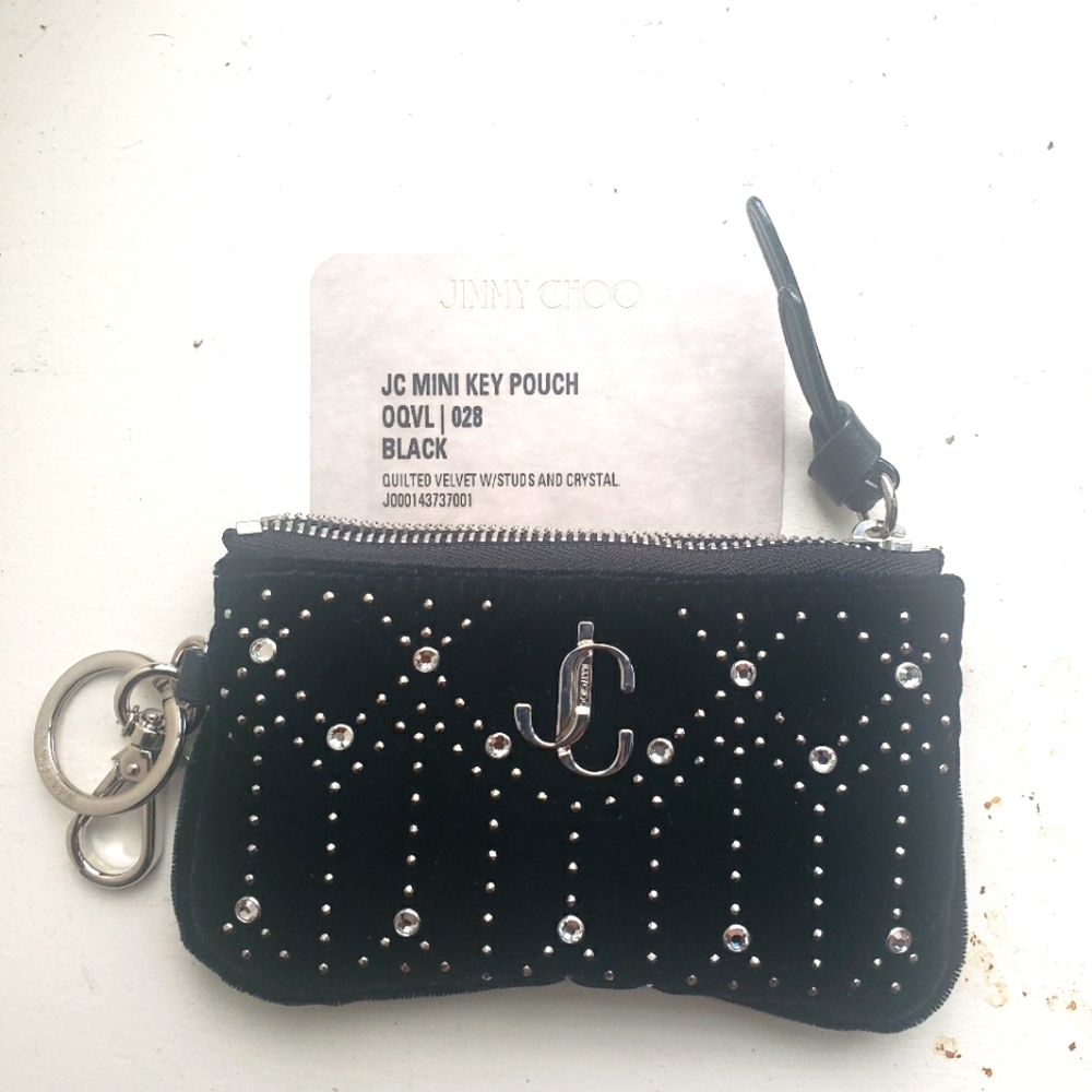 Nwt JIMMY CHOO Women’s Mini Key Pouch Velvet black